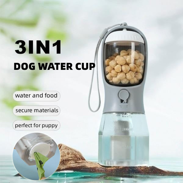 3-in-1 Portable Pet Water Cup Food & Waste Bag Dispenser