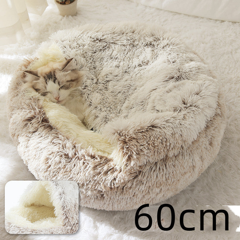 2 In 1 Dog And Cat Bed Pet Winter Bed Round Plush Warm Bed House
