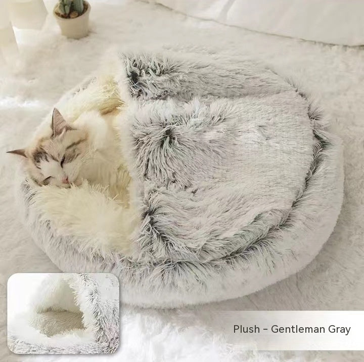 2 In 1 Dog And Cat Bed Pet Winter Bed Round Plush Warm Bed House