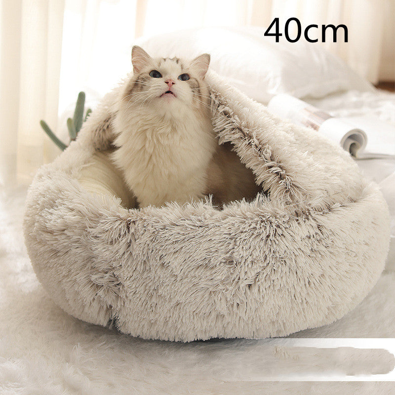2 In 1 Dog And Cat Bed Pet Winter Bed Round Plush Warm Bed House