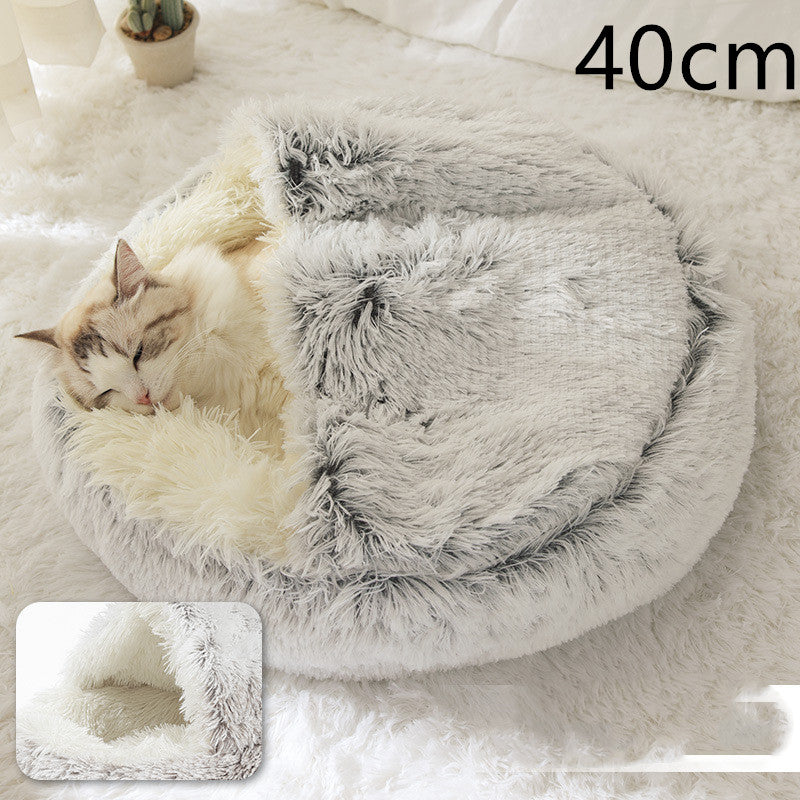 2 In 1 Dog And Cat Bed Pet Winter Bed Round Plush Warm Bed House