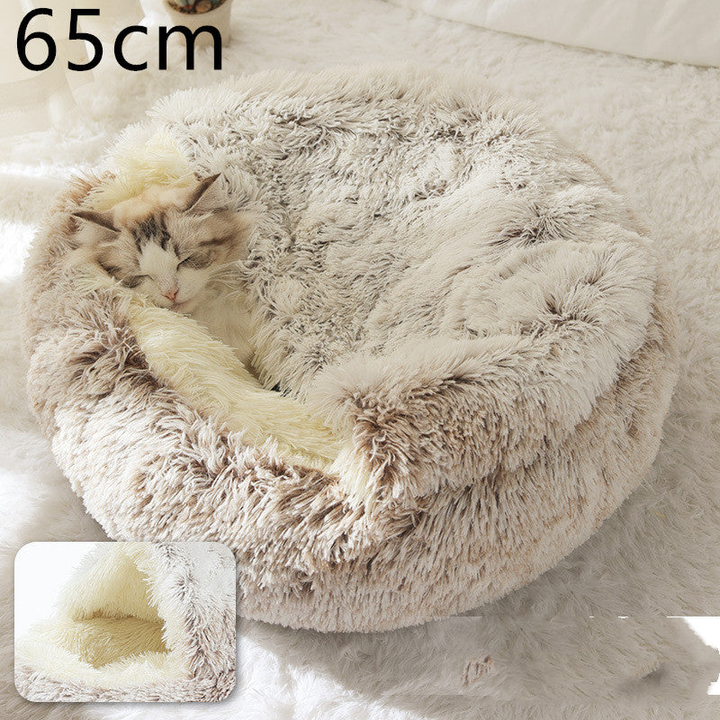 2 In 1 Dog And Cat Bed Pet Winter Bed Round Plush Warm Bed House