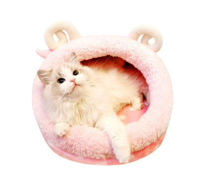 2-in-1 Plush Winter Pet Bed – Warm Round Soft House for Cats & Small Dogs
