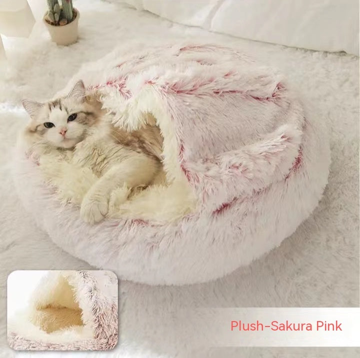 2 In 1 Dog And Cat Bed Pet Winter Bed Round Plush Warm Bed House