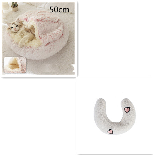 2 In 1 Dog And Cat Bed Pet Winter Bed Round Plush Warm Bed House