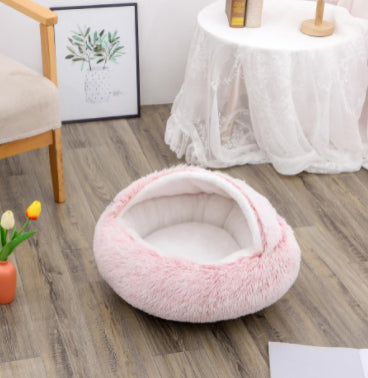 2 In 1 Dog And Cat Bed Pet Winter Bed Round Plush Warm Bed House