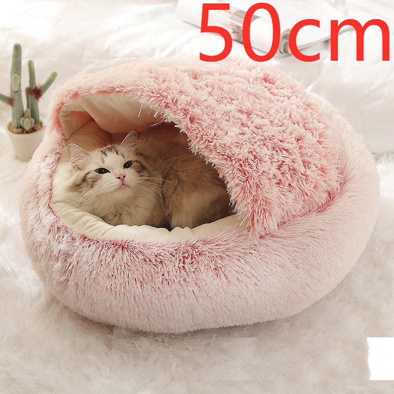 2 In 1 Dog And Cat Bed Pet Winter Bed Round Plush Warm Bed House