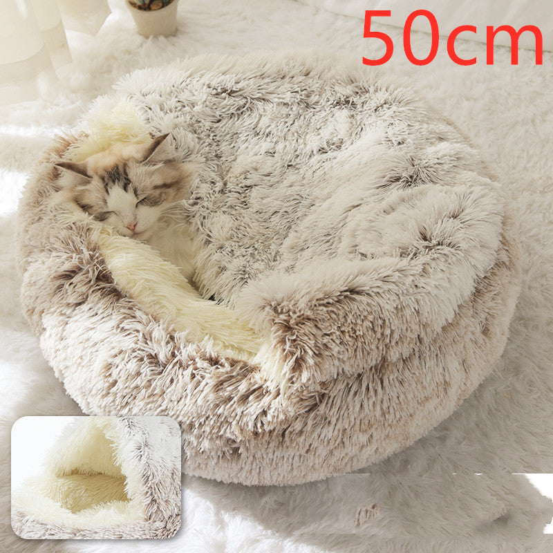 2 In 1 Dog And Cat Bed Pet Winter Bed Round Plush Warm Bed House