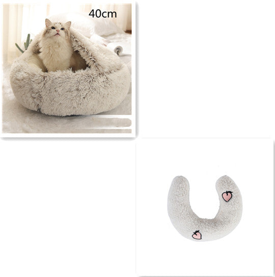 2 In 1 Dog And Cat Bed Pet Winter Bed Round Plush Warm Bed House