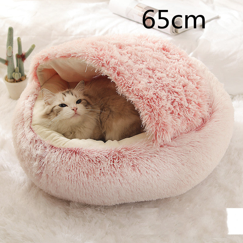 2 In 1 Dog And Cat Bed Pet Winter Bed Round Plush Warm Bed House
