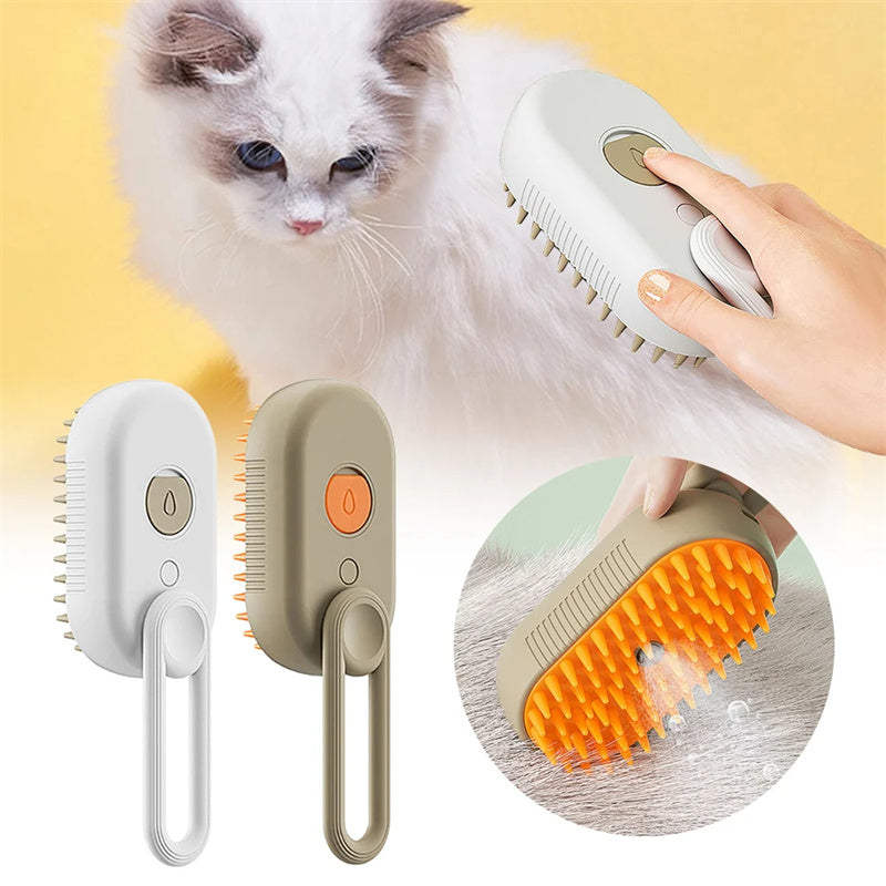 3-in-1 Electric Pet Steam Brush Cat & Dog Hair Removal, Massage & Grooming Comb