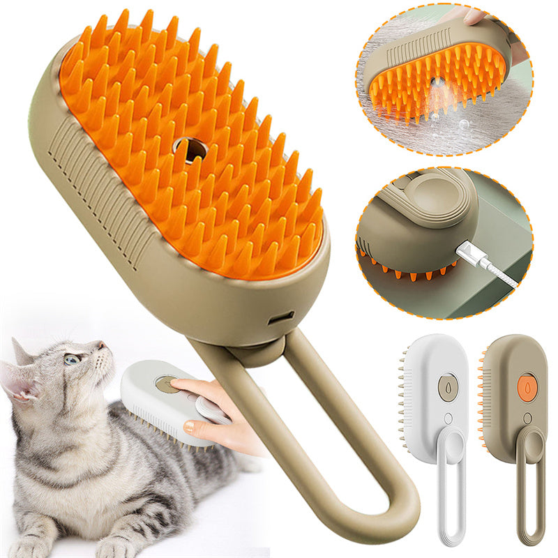 3-in-1 Electric Pet Steam Brush Cat & Dog Hair Removal, Massage & Grooming Comb