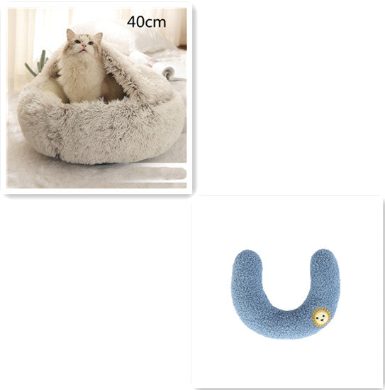 2 In 1 Dog And Cat Bed Pet Winter Bed Round Plush Warm Bed House