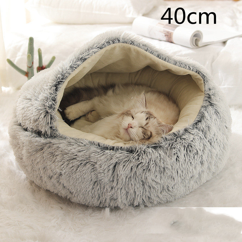 2 In 1 Dog And Cat Bed Pet Winter Bed Round Plush Warm Bed House