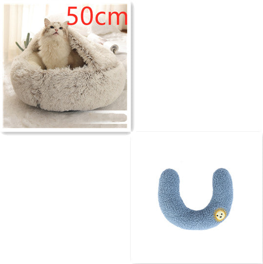 2 In 1 Dog And Cat Bed Pet Winter Bed Round Plush Warm Bed House