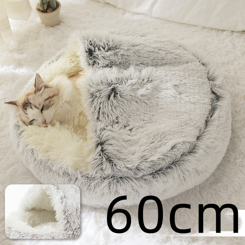 2 In 1 Dog And Cat Bed Pet Winter Bed Round Plush Warm Bed House
