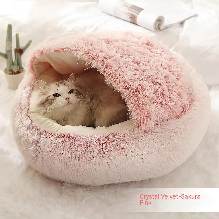 2 In 1 Dog And Cat Bed Pet Winter Bed Round Plush Warm Bed House